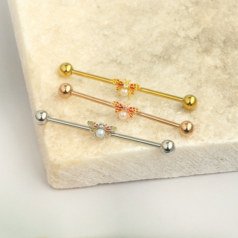 Butterfly Moon Ear Bar Piercing Earrings Zircon Stainless Steel Industrial Earrings - Image 4