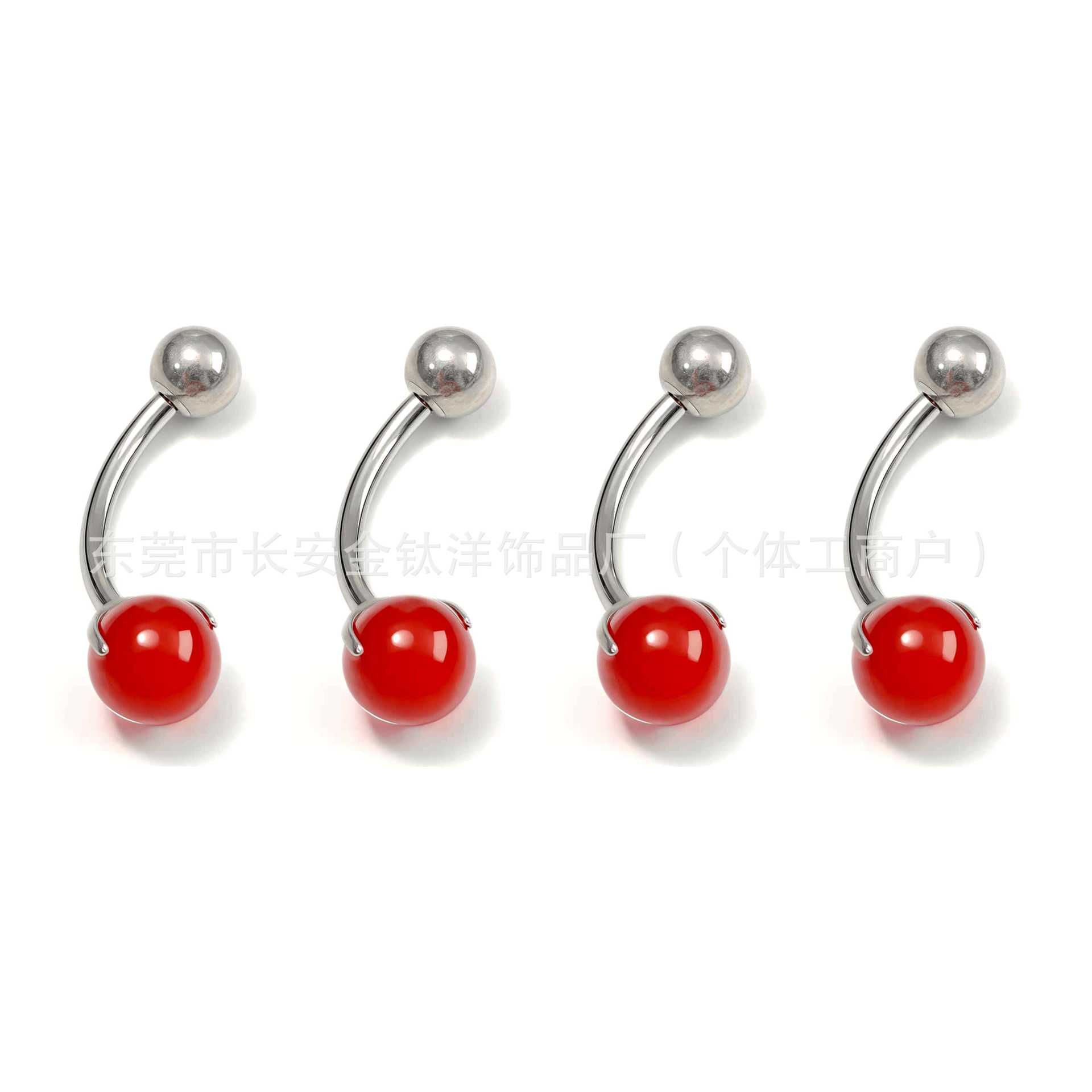 F136 Titanium Inner Thread Three-Claw Red Agate Pointed Cone Ball Navel Ring G23 Titanium Body Piercing Jewelry - Image 3