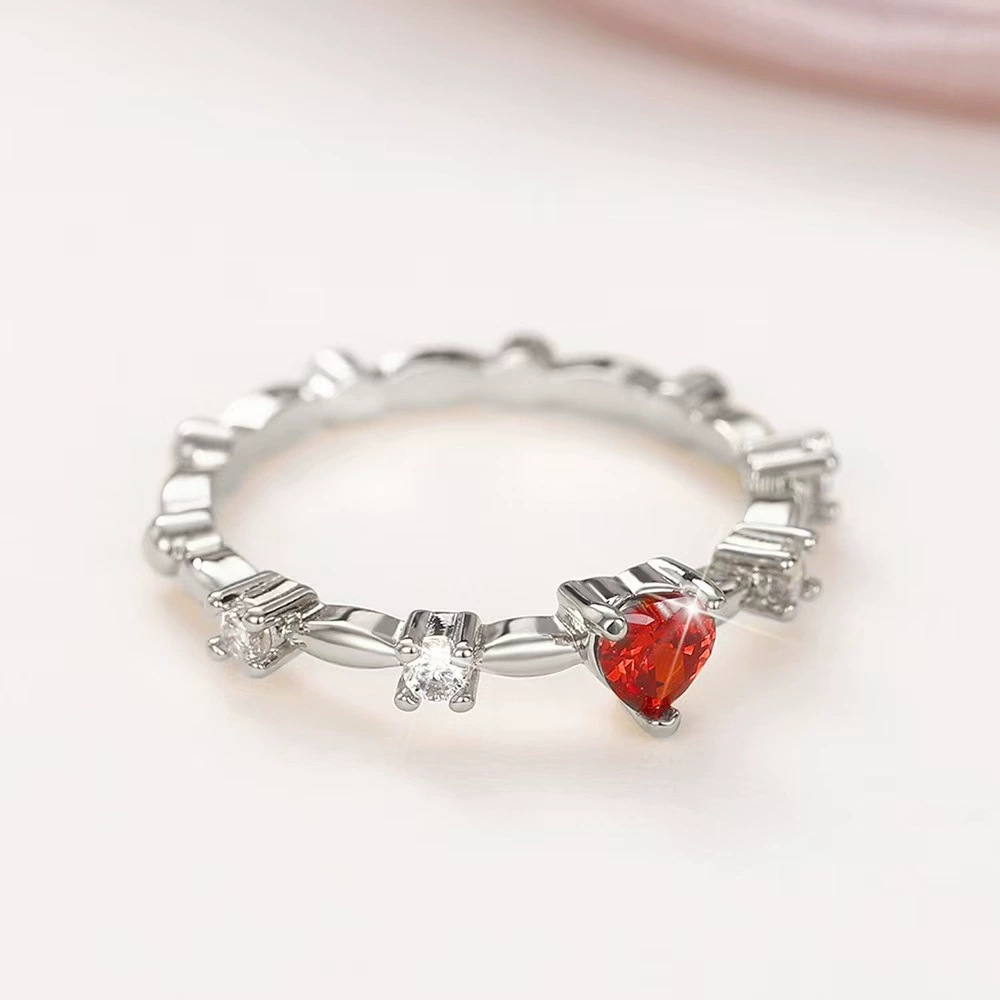 New Copper Inlaid Red Heart-Shaped Ring European American Women Romantic Engagement Ring Wholesale - Image 3