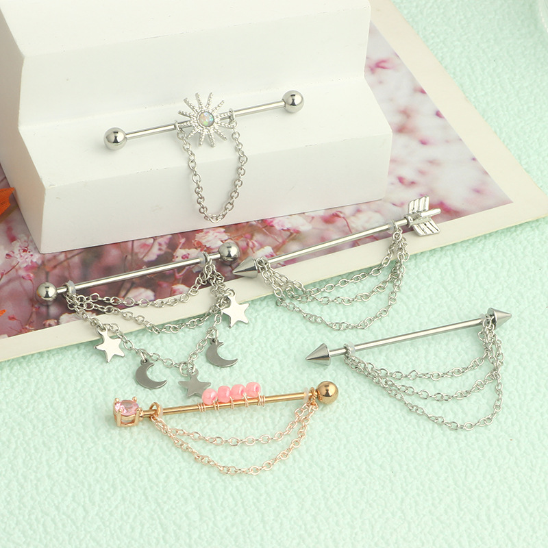 Stainless Steel Industrial Earring Long Rod Chain Sun Earrings Body Piercing Ear Bone Nails Wholesale - Image 4
