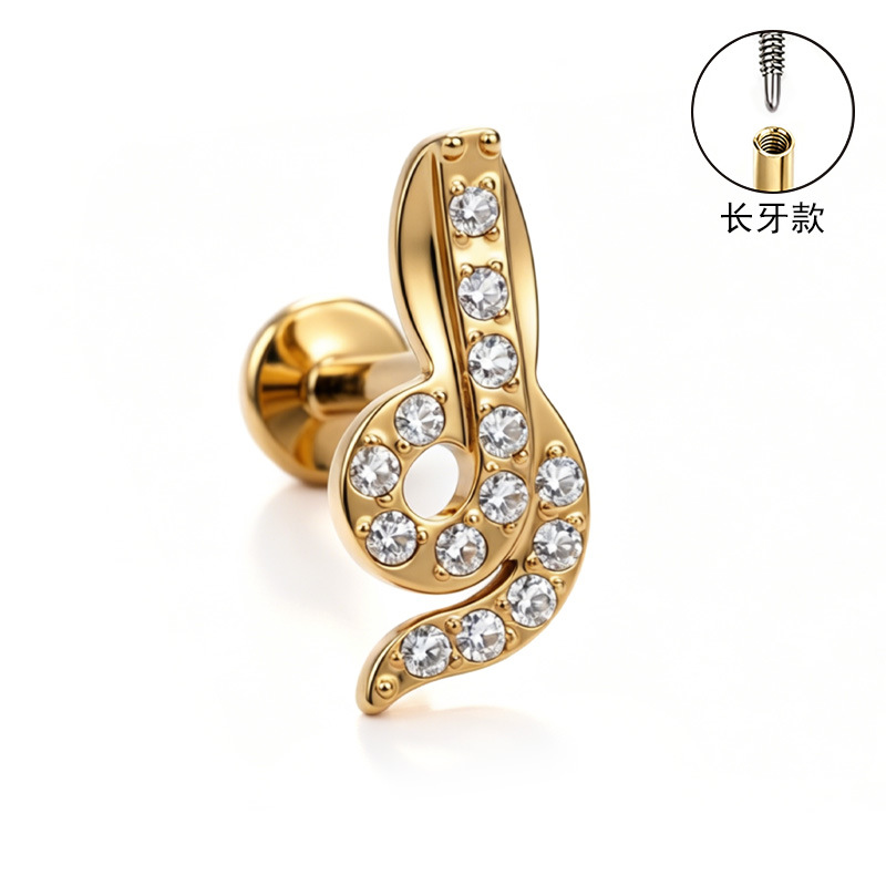F136 Titanium Alloy Ear Studs, Finely Carved Ear Bone Studs, Long Tooth Style with Zirconia, Lip Studs, G23 Titanium Body Piercing Jewelry - Image 5