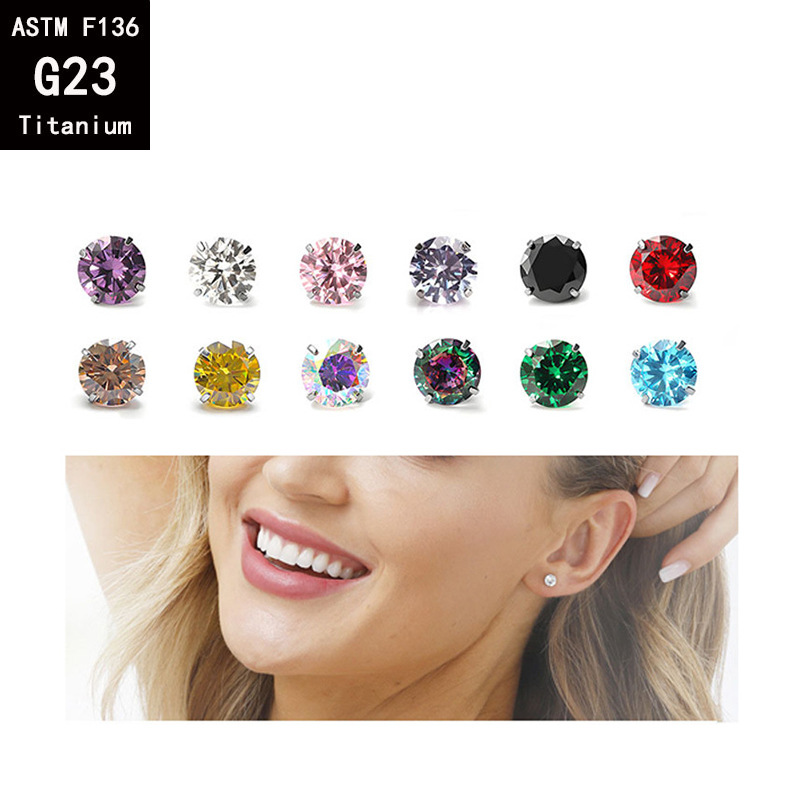 F136 Titanium Ear Studs with Four-Prong Pointed Base and 5A Zircon Replacement Head, G23 Titanium Lip Studs, Tongue Studs, Ear Bone Studs, Nose Studs - Image 3