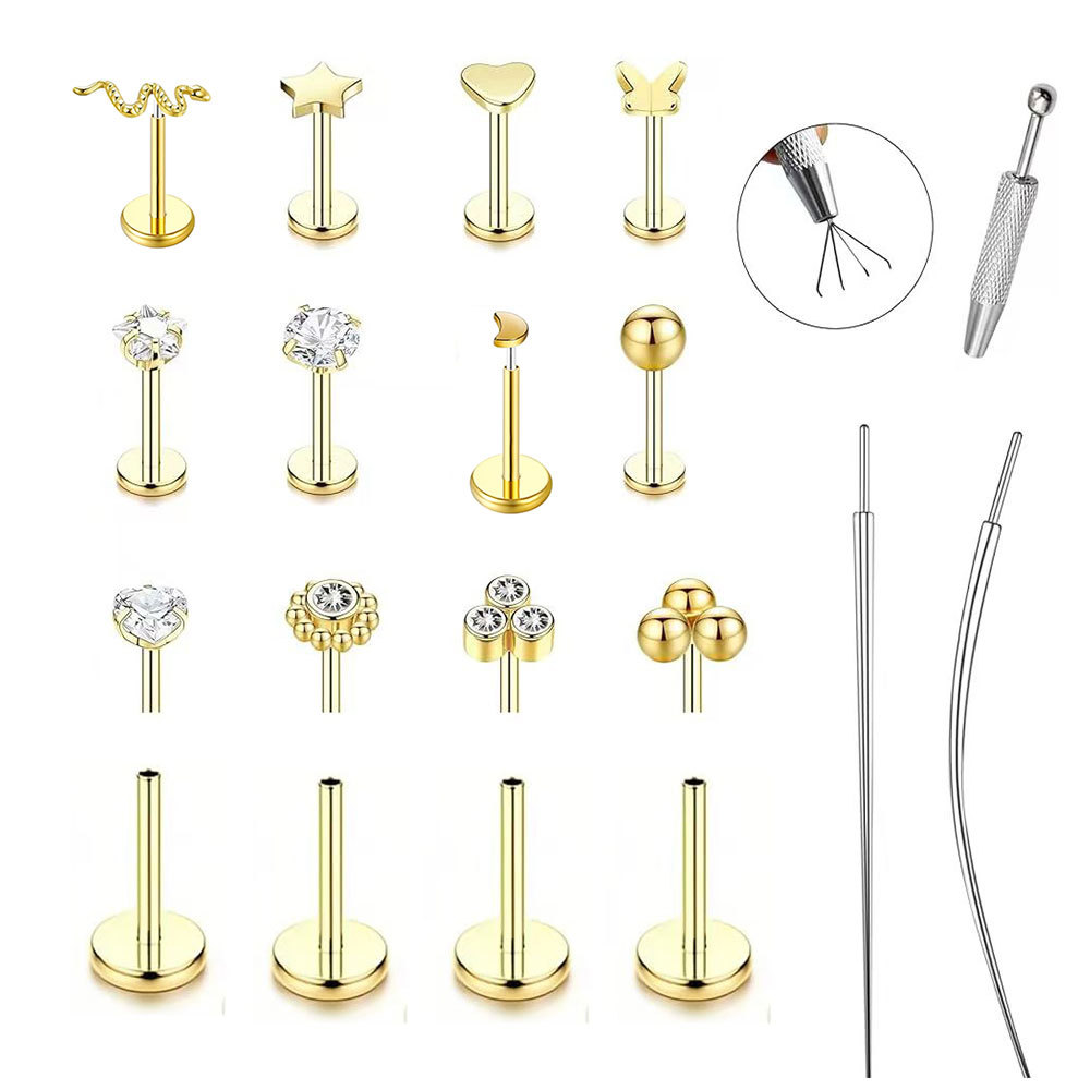 Metallic Minimalist Stainless Steel Lip Stud Ear Bone Stud Set - CZ Butterfly Earrings for Women - Image 5
