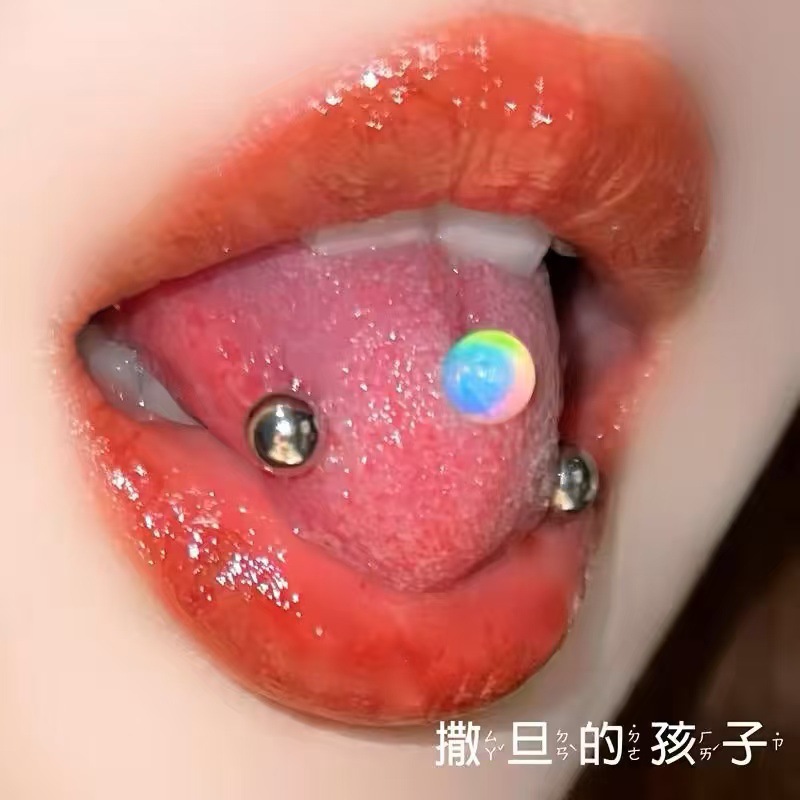 Nebula Opal 5mm Ball Titanium Steel External Thread Tongue Nail Tongue Ring Wholesale Direct Sales - Image 4