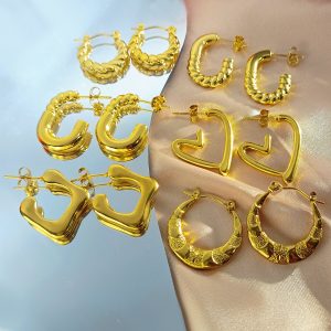 European American Best-Selling High-End Stainless Steel Versatile U-Shape Earrings 18K Real Gold Plating Factory Direct