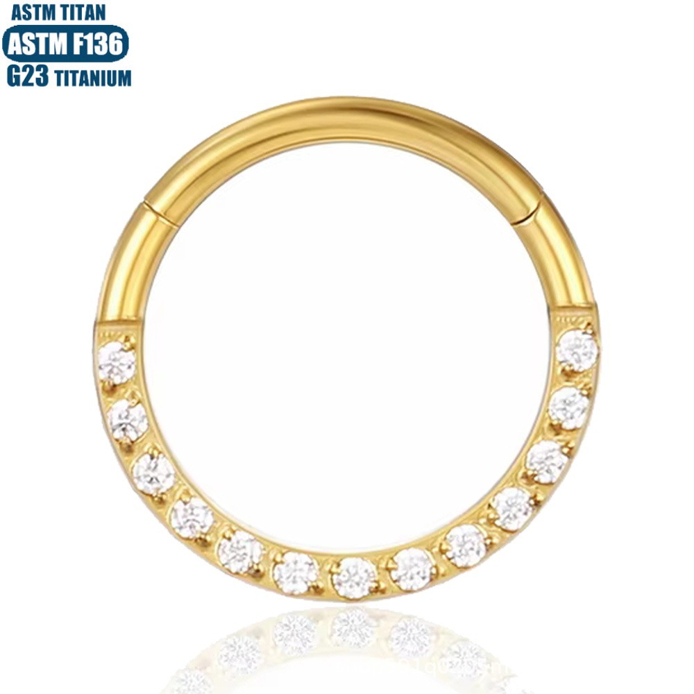 G23 Titanium Alloy Nose Ring with Front Zirconia, Open Ring Hinge Piercing Jewelry, Ear Bone Ring - Image 3