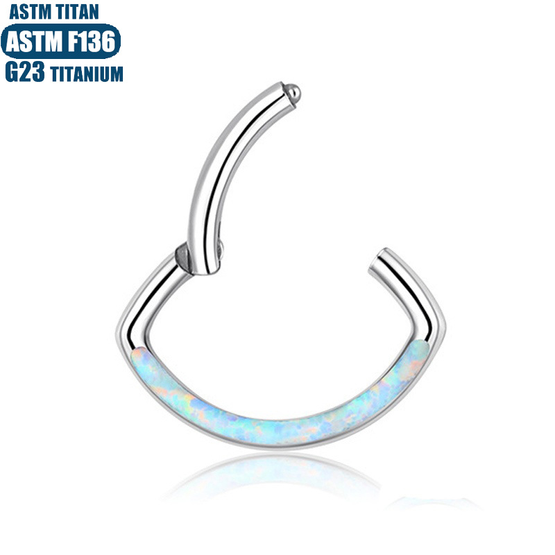 Titanium Alloy Opal Hinge Pierced Earrings Seamless Open Ring Cartilage Ring - Image 4