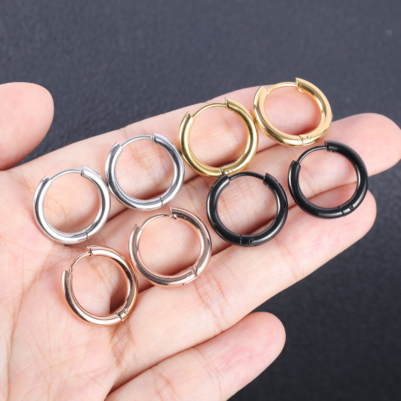 High Quality Hand Throwing 316 Stainless Steel Earrings Titanium Steel Round Wire Circle Earrings Buckle Earrings Women's Tune Rod - Image 4