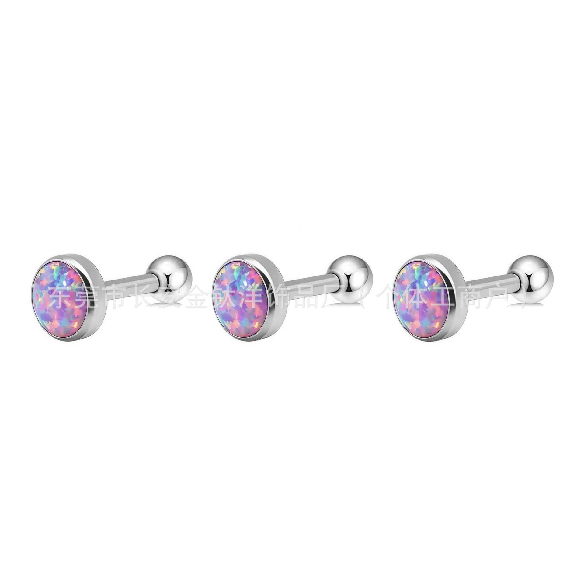 F136 Titanium Internally Threaded Opal Tongue Piercing Stud - G23 Titanium Alloy Body Jewelry for Ear Cartilage and Conch - Image 3