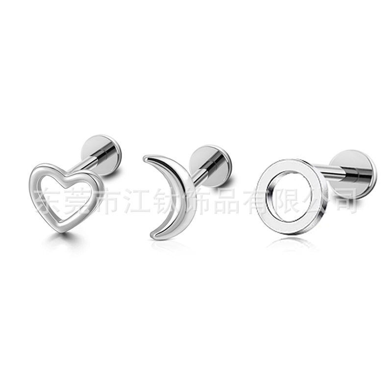 G23 Titanium Ear Cartilage Stud Heart Moon Circle Earrings for Helix Tragus Piercing - Image 2
