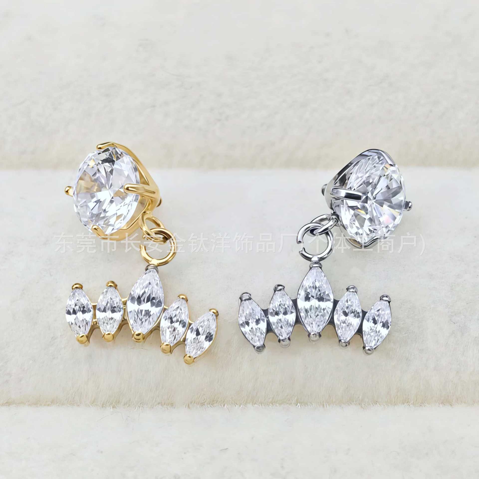 F136 Titanium Gold-Plated Round Zircon Five Horse Eye Pendant Lip Stud Ear Stud Ear Bone Stud G23 Titanium Alloy Body Piercing Jewelry - Image 4