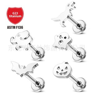 G23 Titanium Bat Ghost Pumpkin Earrings - Cartilage Stud Body Piercing Jewelry - Custom Manufacturer