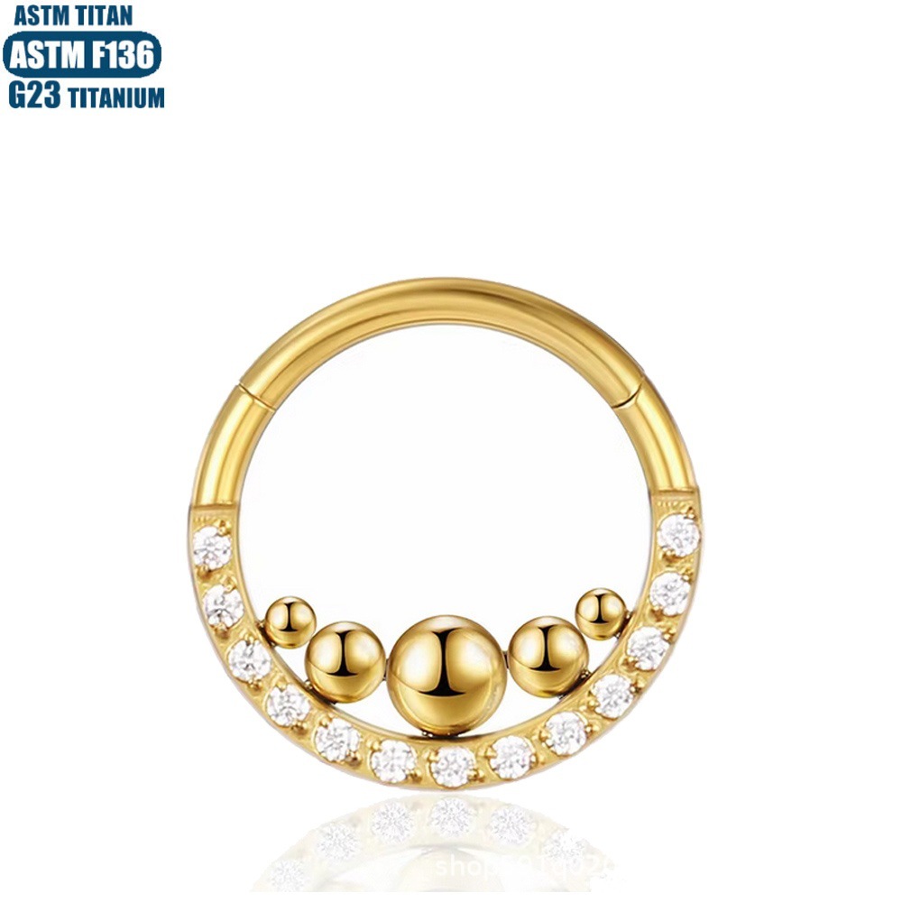 F136 Titanium Nose Ring Zircon Weld Beads Nasal Septum Ring Seamless Hoop Earrings for Women - Image 3