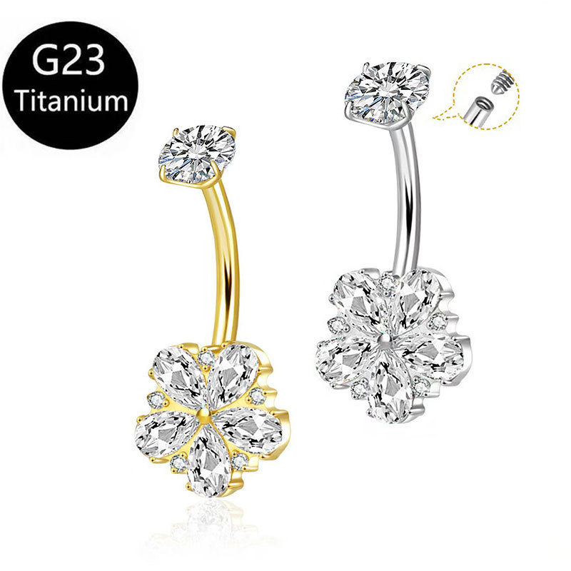 G23 Titanium Navel Nail Inlaid with Zircon Flower Body Piercing Jewelry - Wholesale - Image 5