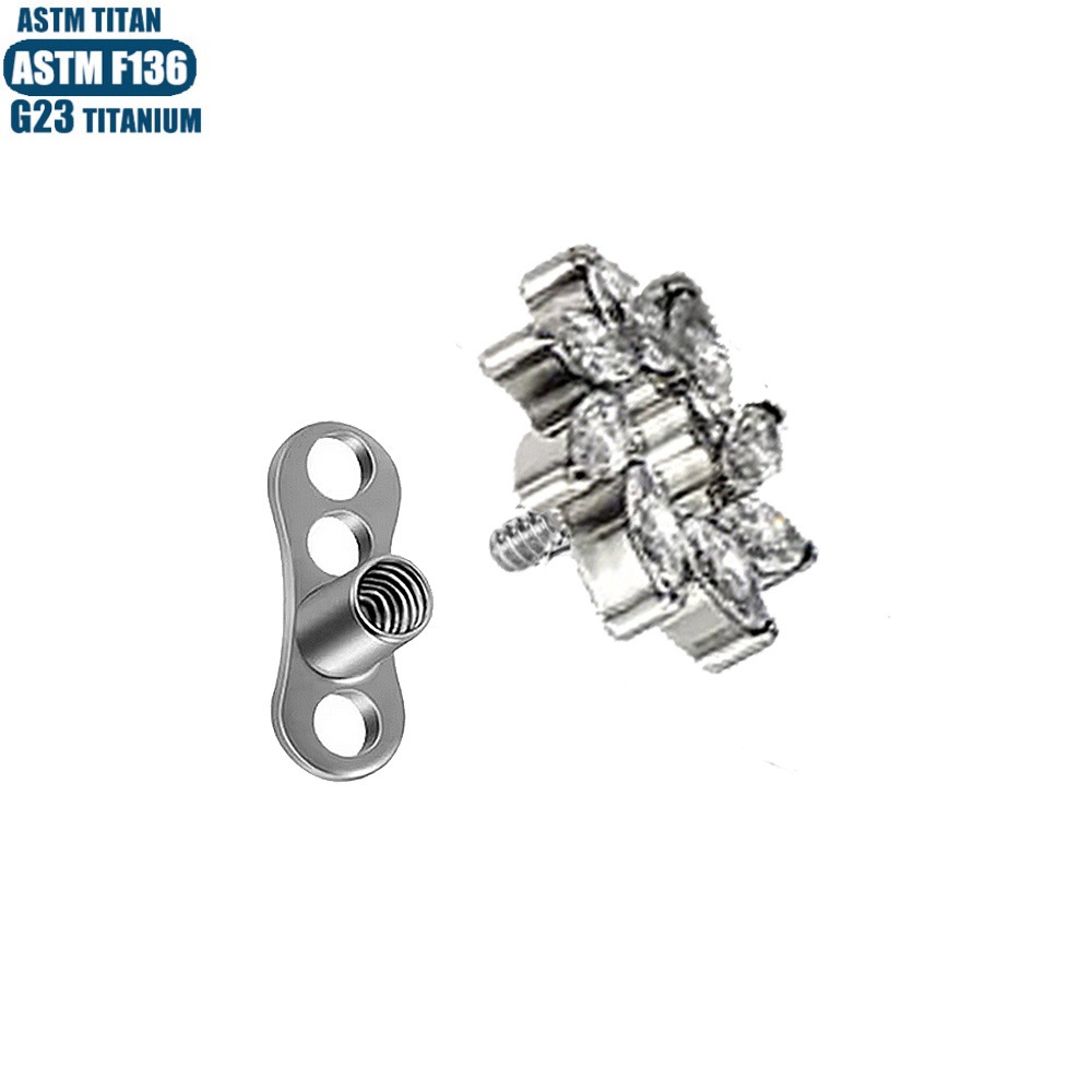 F136 Titanium Flower Diamond Embedding Nail Internal Thread Piercing Jewelry with Base for Clavicle Skin Grafting - Image 4