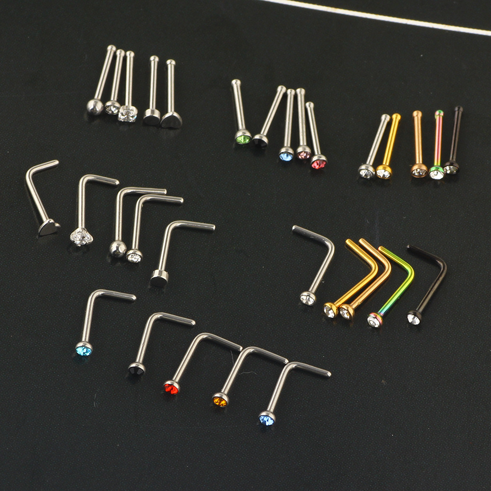 Stainless Steel Nose Stud Set - Geometric Nose Ring Nail for Women - Body Piercing Jewelry Set - Nose Stud Kit for Nostril - Image 4