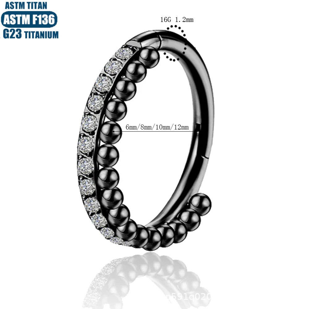 G23 Titanium Black CZ Side Zircon Hinged Seamless Nose Ring Earring Hoop - Image 4