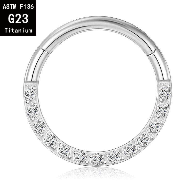 F136 Titanium Flat Side Zircon Nose Ring Earring - Seamless Closed Ring Piercing Jewelry - Image 2