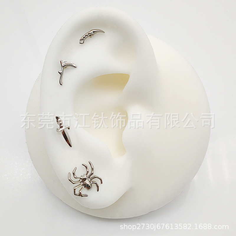 G23 Titanium Alloy Halloween Bat Sickle Ear Cartilage Stud Earring Body Piercing Jewelry - Image 3
