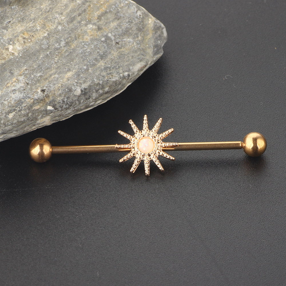 18K Gold Plated Industrial Barbell Star Moon Geometric Cartilage Earring Stainless Steel Body Jewelry - Image 2