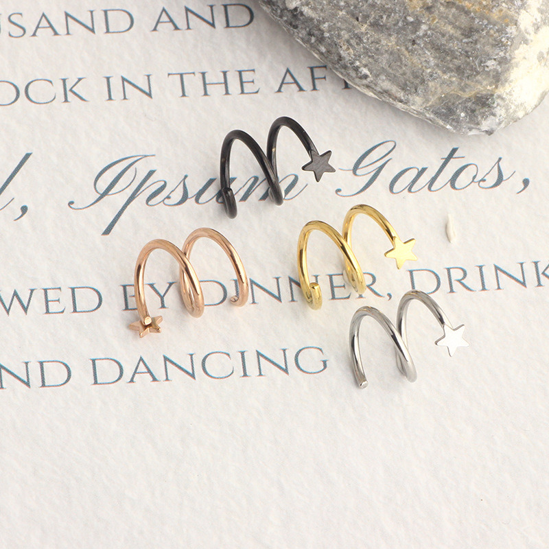Titanium Steel S-Shaped Double Ring Ear Clip Clip-On Earrings Korean Style Vintage Ear Jewelry for Women - Image 5