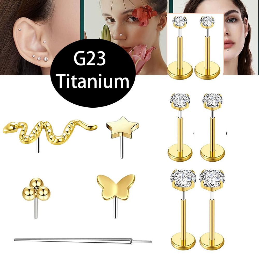 G23 Titanium Pin-Style Ear Bone Studs with Zircon - 1.0mm, Various Sizes, Ear Studs, Nose Studs, Lip Studs - Image 5
