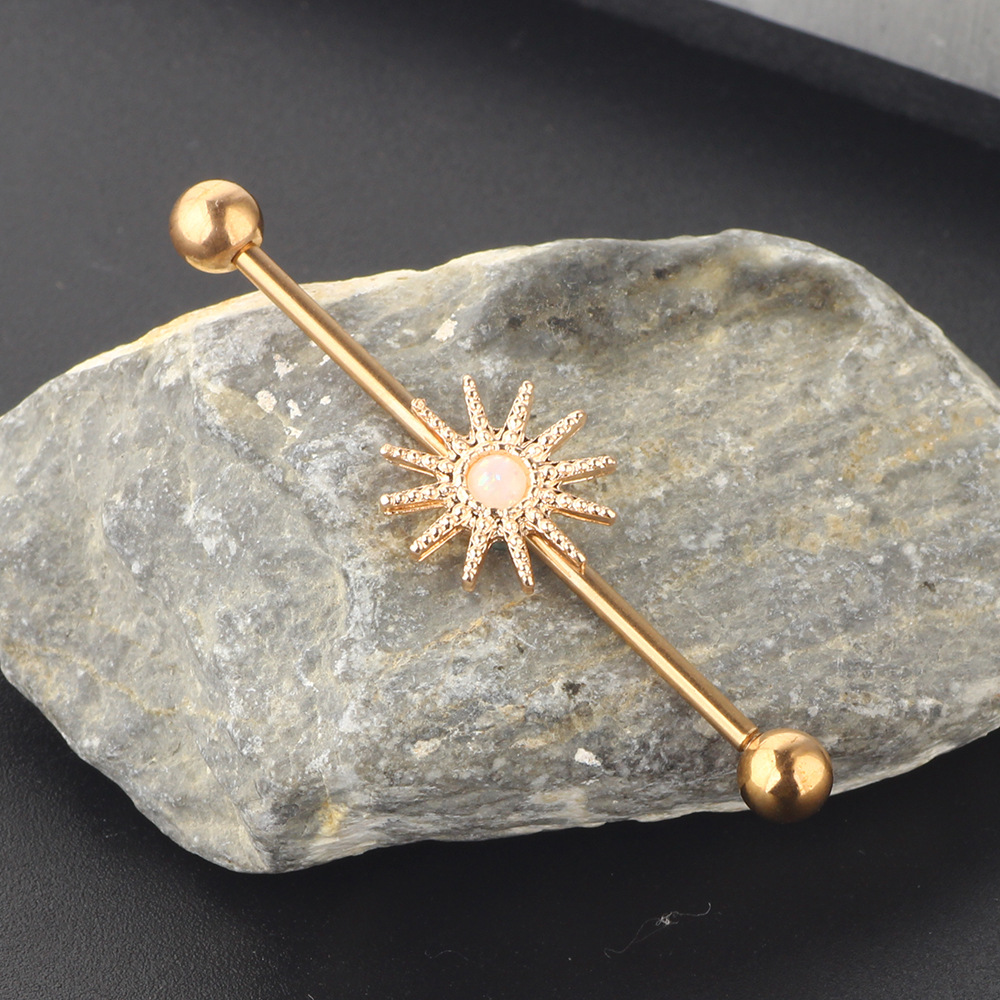 18K Gold Plated Industrial Barbell Star Moon Geometric Cartilage Earring Stainless Steel Body Jewelry - Image 4