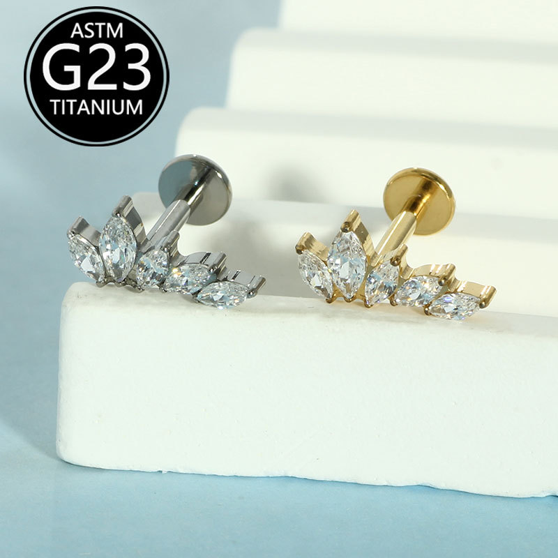 G23 Titanium 16g Ear Bone Nails Five Marquise Zircon Lip Nails Cartilage Nails Cochlear Nails Factory Single Sale - Image 5