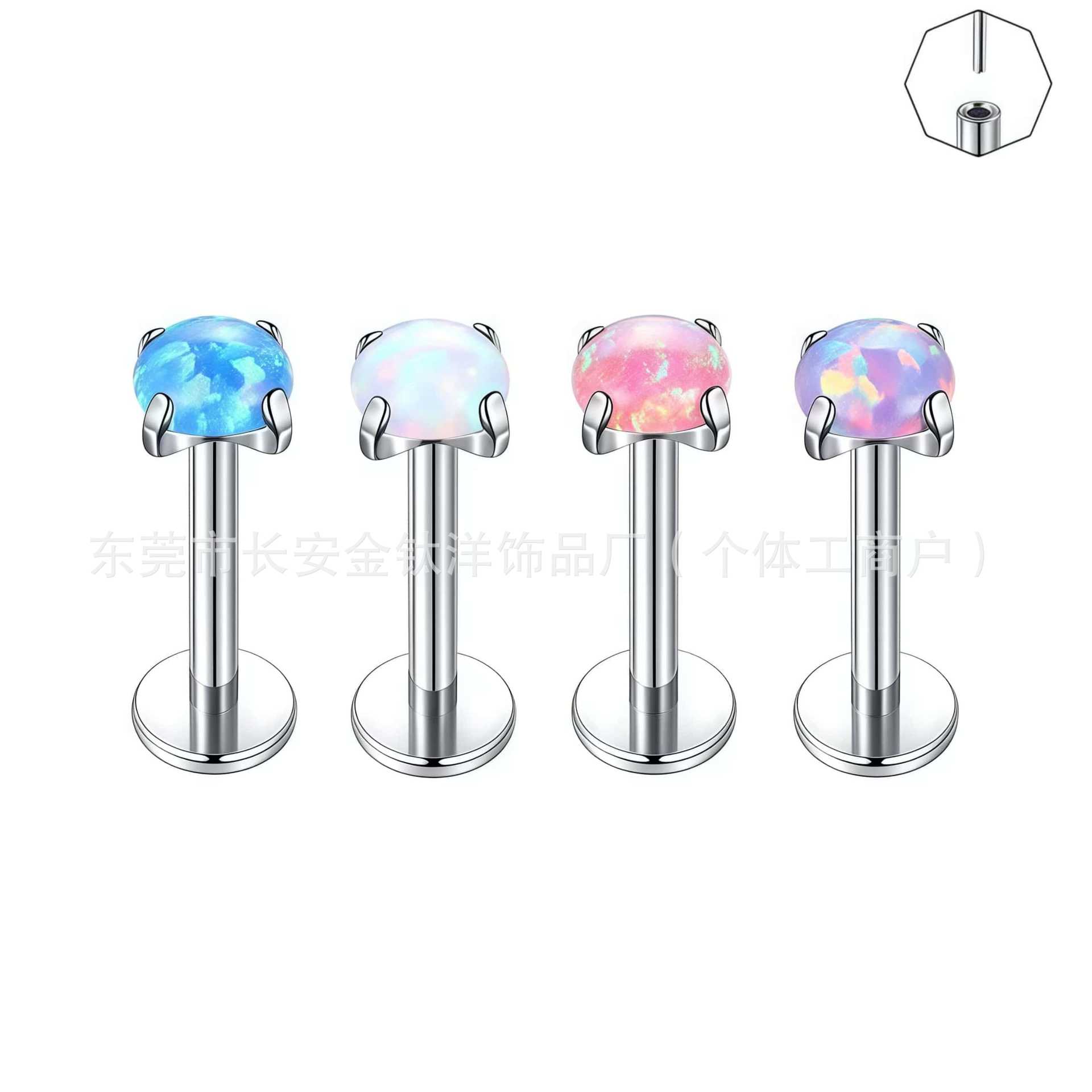 F136 Titanium Opal Pin-Type Claw-Set Labret Stud Lip Nose Ear Piercing Jewelry - Image 4