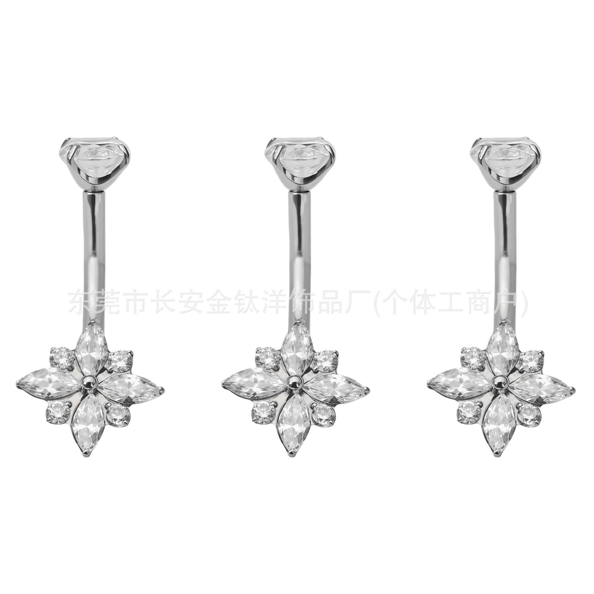 F136 Titanium Internal Thread Cross-Shaped Zircon Belly Button Ring G23 Titanium Alloy Body Piercing Jewelry - Image 5