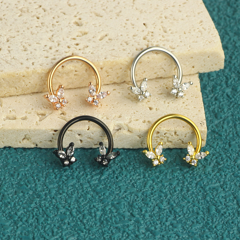 Butterfly Zircon Stainless Steel C-Ring Nose Ring Septum Hoop Piercing Jewelry 18K Plated - Image 4