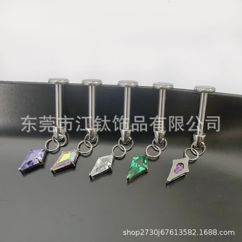 G23 Titanium Kite Stone Pendant Bullet Internally Threaded Ear Nail Cartilage Stud Earring - Image 4
