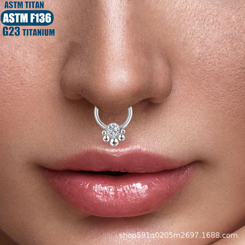 F136 Titanium Sunflower Zircon Beads Cluster Earring Nose Ring Hoop Earrings for Female Conch Piercing Seamless Ring - Image 4