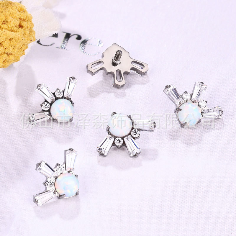 F136 Titanium Opal Snowflake Earrings - G23 Titanium Lip Studs for Piercing - Image 3