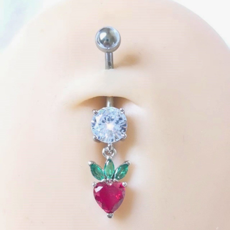Geometric Fruit Series Grape Micro-Encrusted Stone Navel Ring Belly Button Jewelry Copper Gold Plated - Image 4
