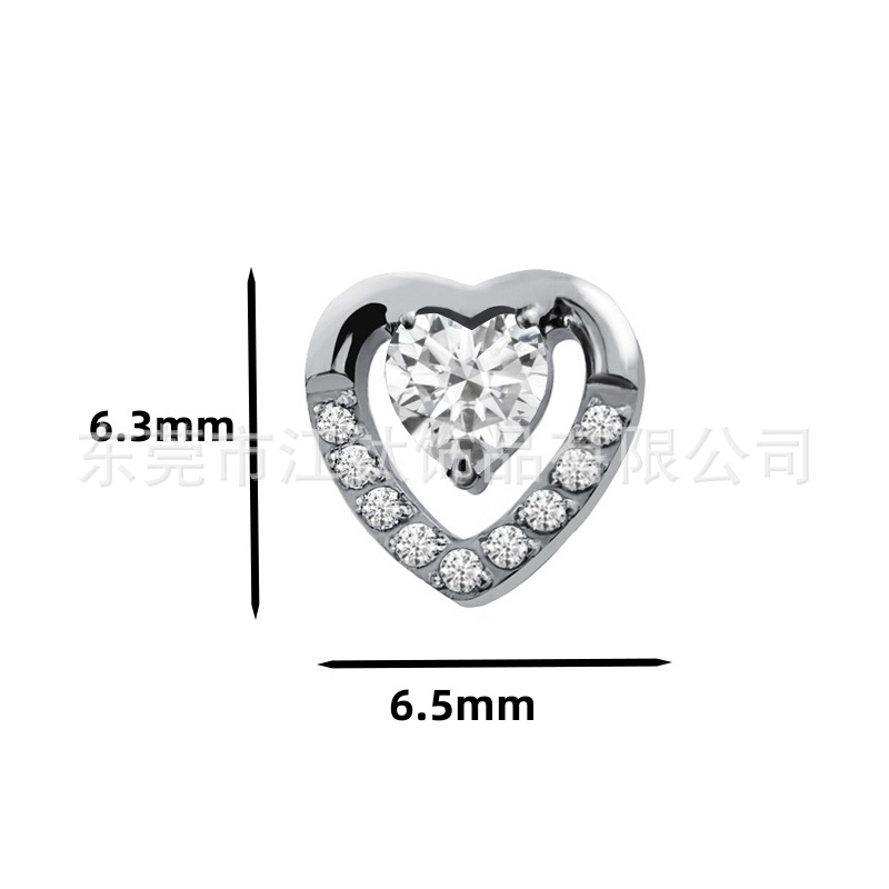 G23 Titanium Heart Shape Ear Stud with CZ Stone - ASTM F136 Alloy Body Piercing Jewelry Earrings - Image 5