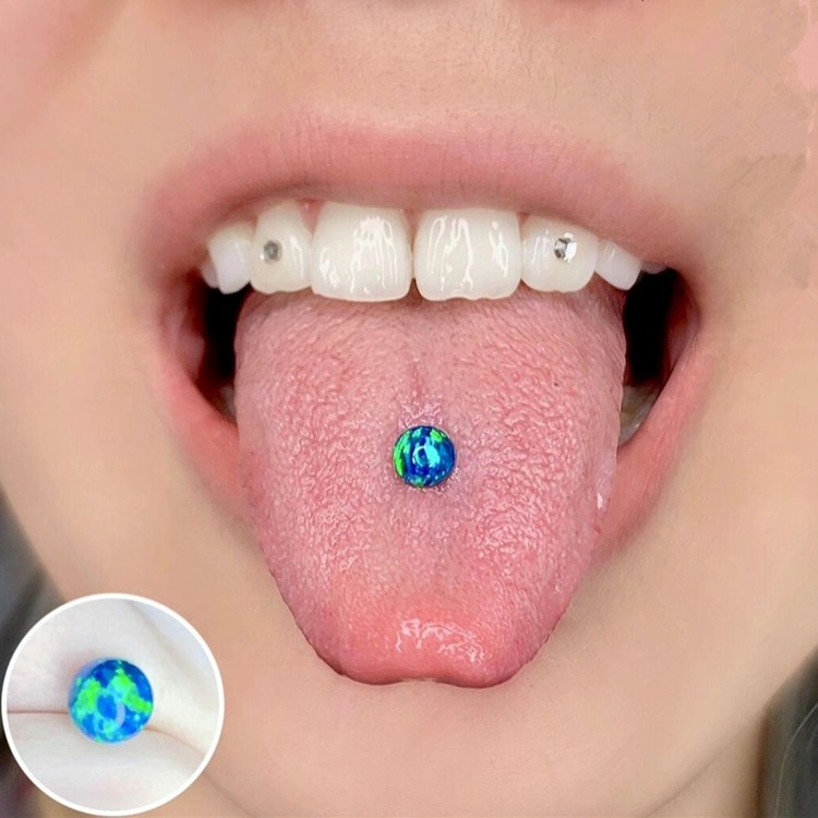 G23 Titanium Alloy Opal Ear Cartilage Stud 14g Internally Threaded Barbell Tongue Stud Ear Stud 1.2 External Spiral Double Ball Simple Design - Image 2