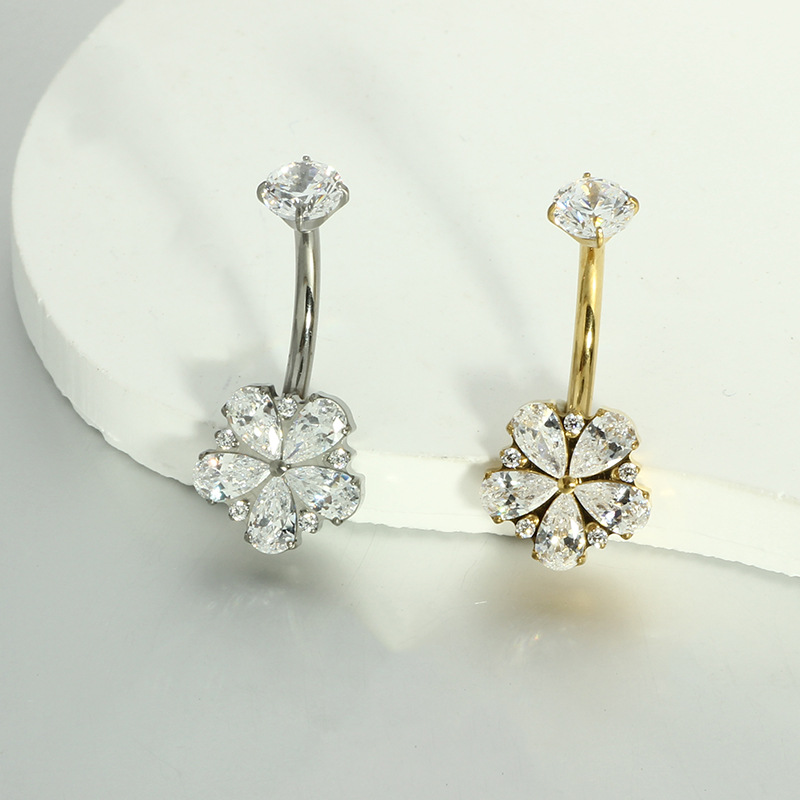 G23 Titanium Navel Nail Inlaid with Zircon Flower Body Piercing Jewelry - Wholesale - Image 3