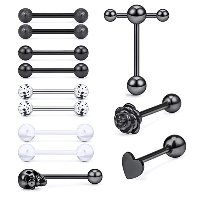 Stainless Steel Tongue Nail 12-Piece Set Straight Rod Mixed 4 Colors Optional Tongue Ring Piercing Jewelry - Image 5