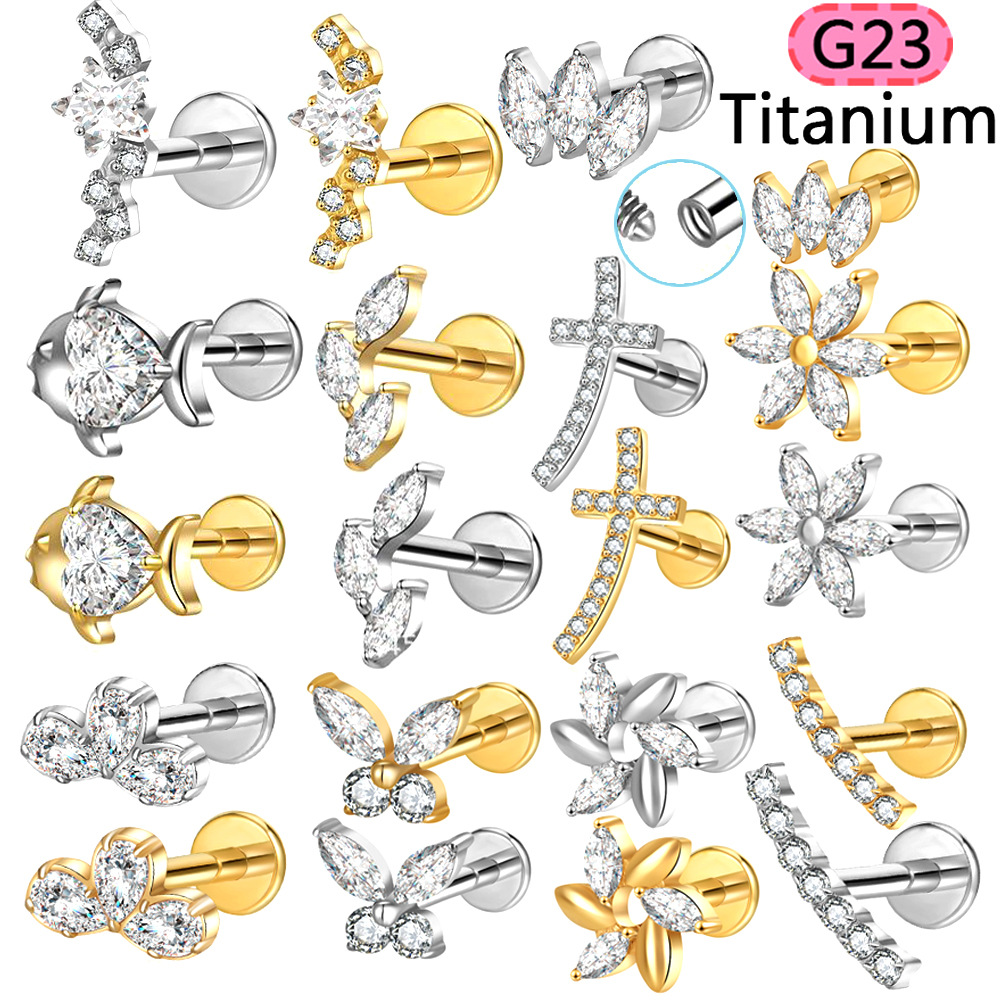 G23 Titanium Alloy Lip Piercing Jewelry Lip Ring Flower Stud Internally Threaded - Image 5