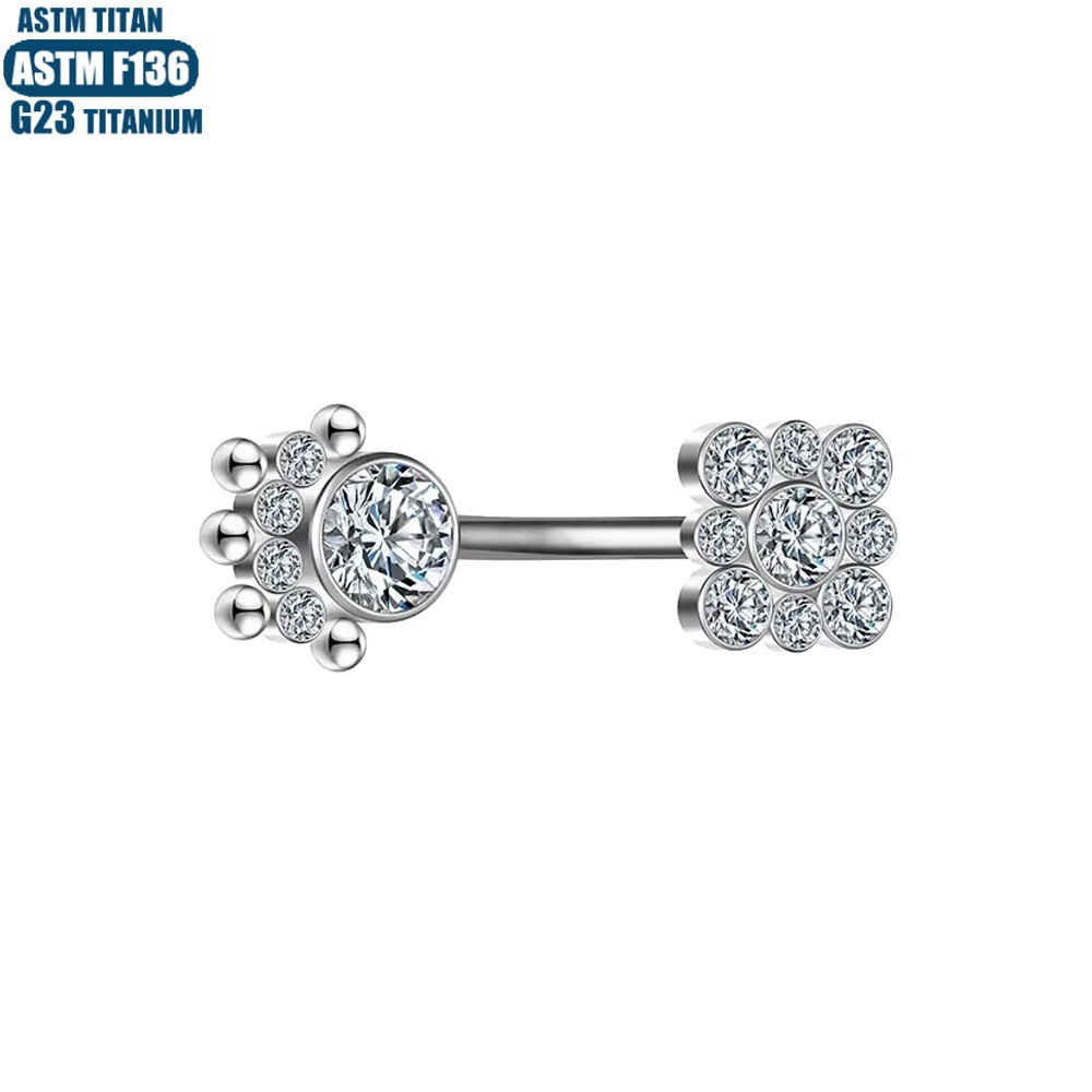 Titanium Full Diamond Navel Ring with Ball End - Internally Threaded 14g Belly Button Piercing Jewelry - Image 3