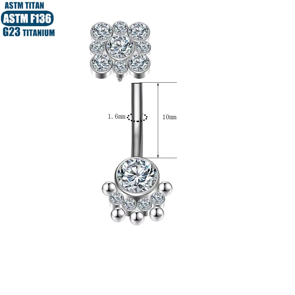 Titanium Full Diamond Navel Ring with Ball End - Internally Threaded 14g Belly Button Piercing Jewelry - Image 4