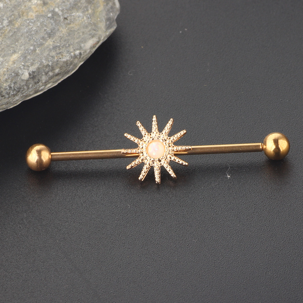 18K Gold Plated Industrial Barbell Star Moon Geometric Cartilage Earring Stainless Steel Body Jewelry - Image 5