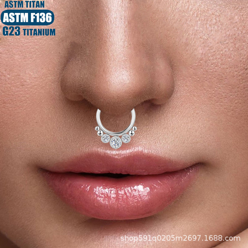 G23 Titanium Zircon Nose Ring Bead Cluster Earrings Seamless Nasal Septum Ring Closed Hoop Ear Bone Ring - Image 4