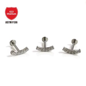 F136 Lip Nail Curved Earring Zircon Set G23 Titanium Alloy Piercing Jewelry Factory Direct