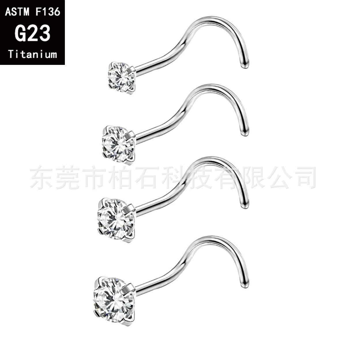 G23 Titanium 7mm Curved Nose Stud with 3mm Zircon Crown - Piercing Jewelry - Image 4