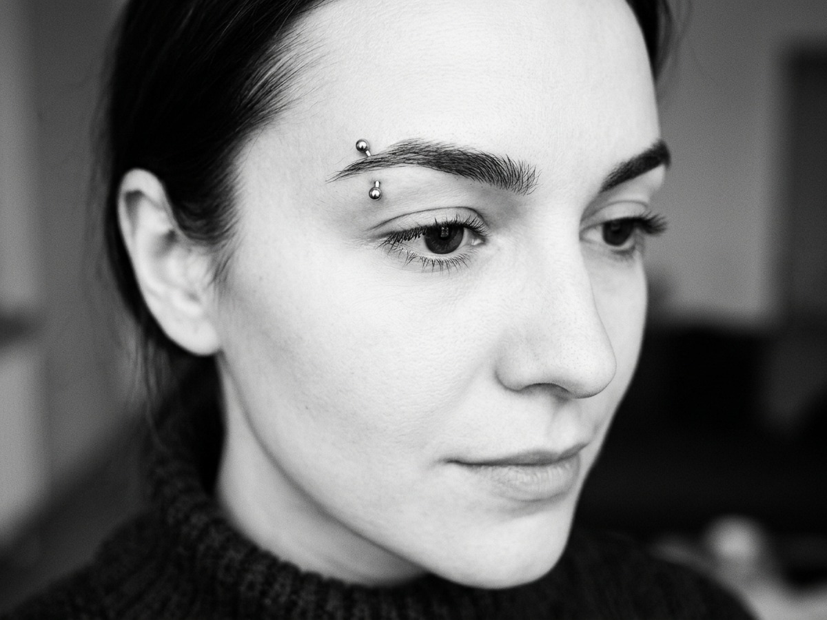 Eyebrow piercing jewelry close-up
