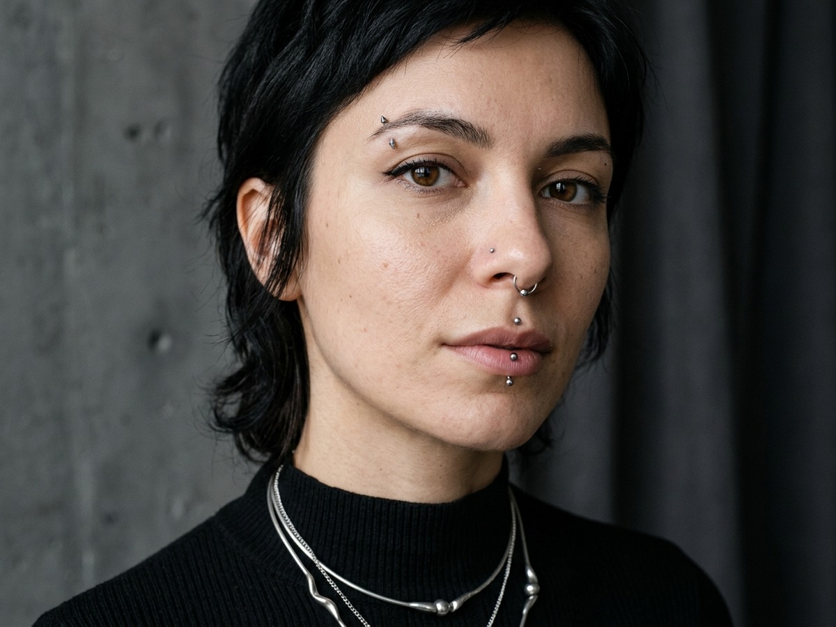 Facial piercing jewelry close-up