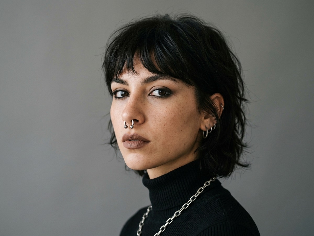 Septum ring piercing jewelry close-up